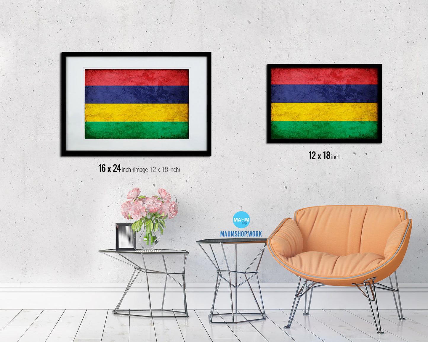 Mauritius Country Vintage Flag Wood Framed Print Wall Art Decor Gifts