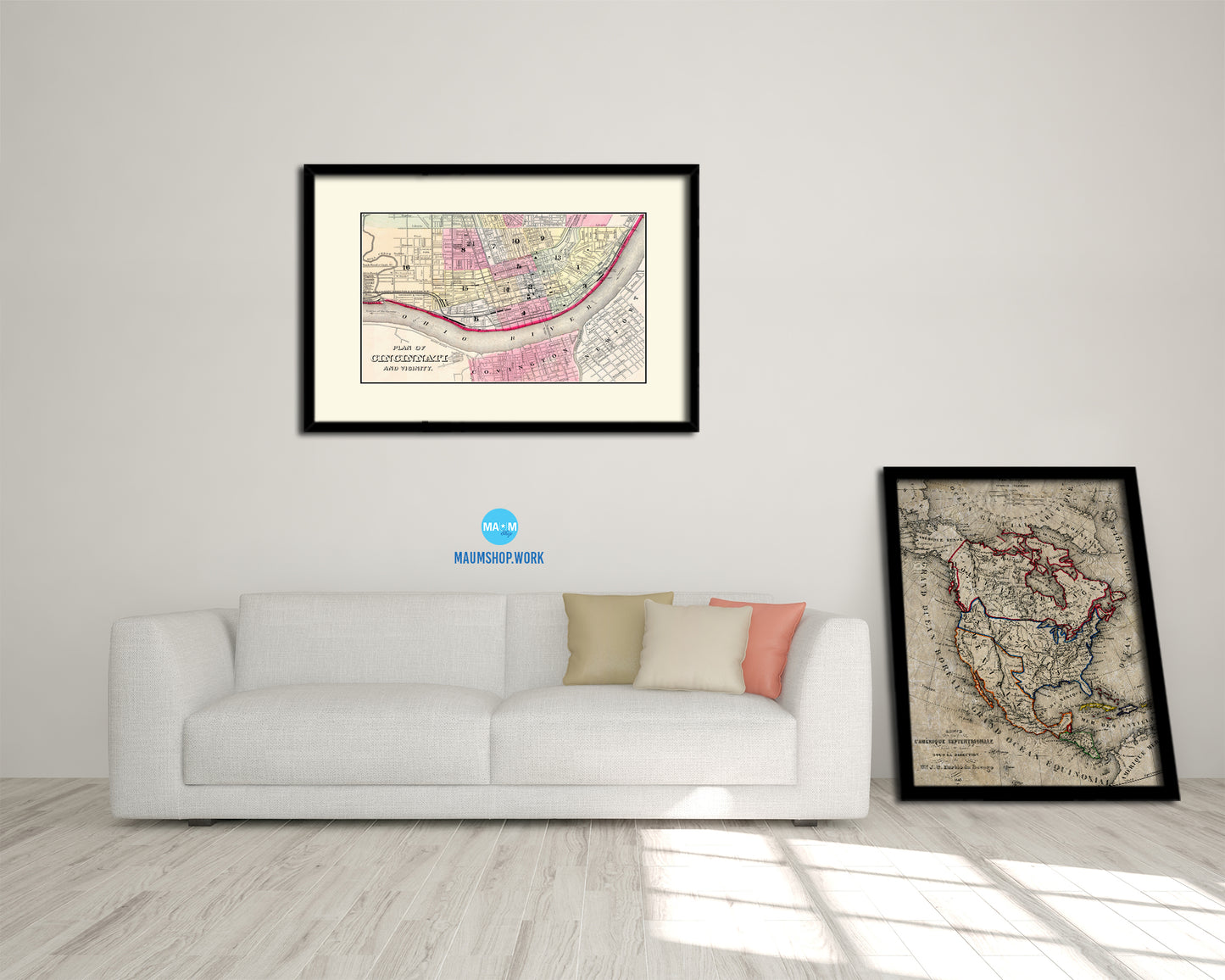 Cincinnati Old Map Framed Print Art Wall Decor Gifts