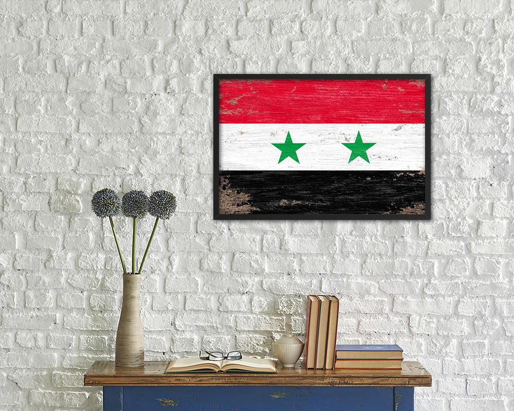 Syria Shabby Chic Country Flag Wood Framed Print Wall Art Decor Gifts