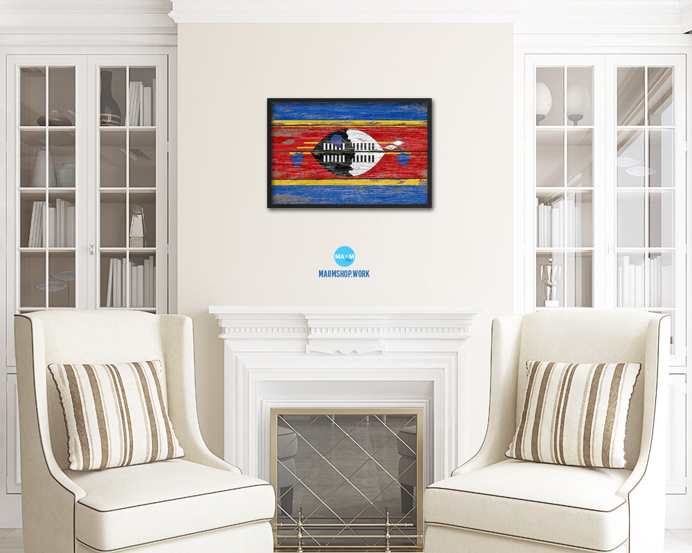 Swaziland Country Wood Rustic National Flag Wood Framed Print Wall Art Decor Gifts