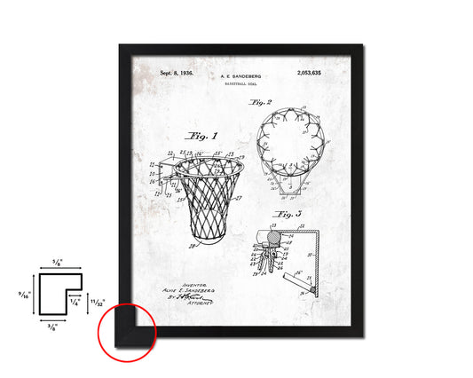 Basketball Goal Hoop and Net Sports Vintage Patent Artwork Black Frame Print Gifts