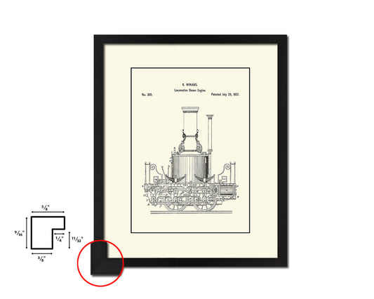 Locomotive Steam Engine Train Vintage Patent Artwork Black Frame Print Gifts