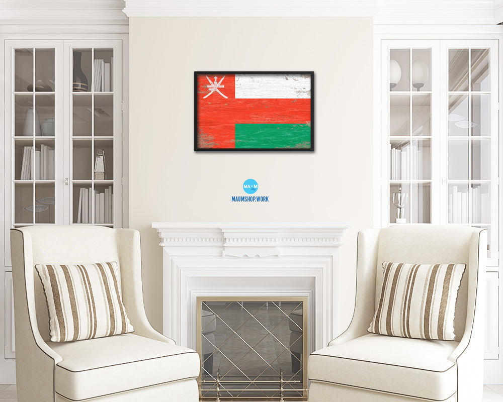 Oman Shabby Chic Country Flag Wood Framed Print Wall Art Decor Gifts