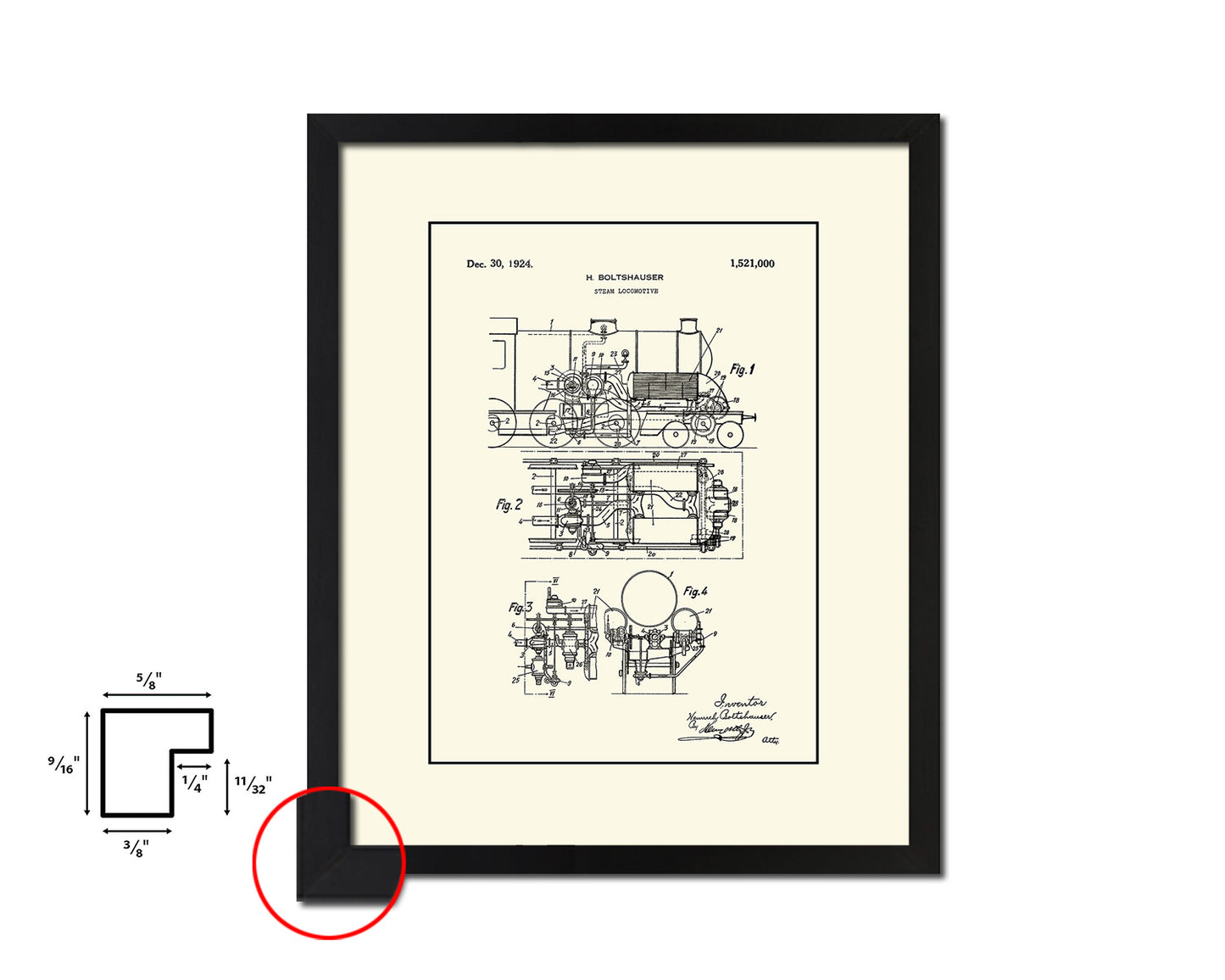 Steam Locomotive Engine Train Vintage Patent Artwork Black Frame Print Gifts