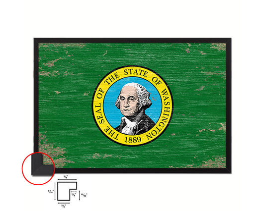 Washington State Shabby Chic Flag Wood Framed Paper Print  Wall Art Decor Gifts