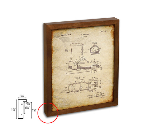 Ski Binding Sports Vintage Patent Artwork Walnut Frame Gifts