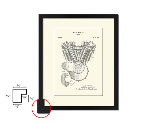 Engine Motocycle Vintage Patent Artwork Black Frame Print Wall Art Decor Gifts