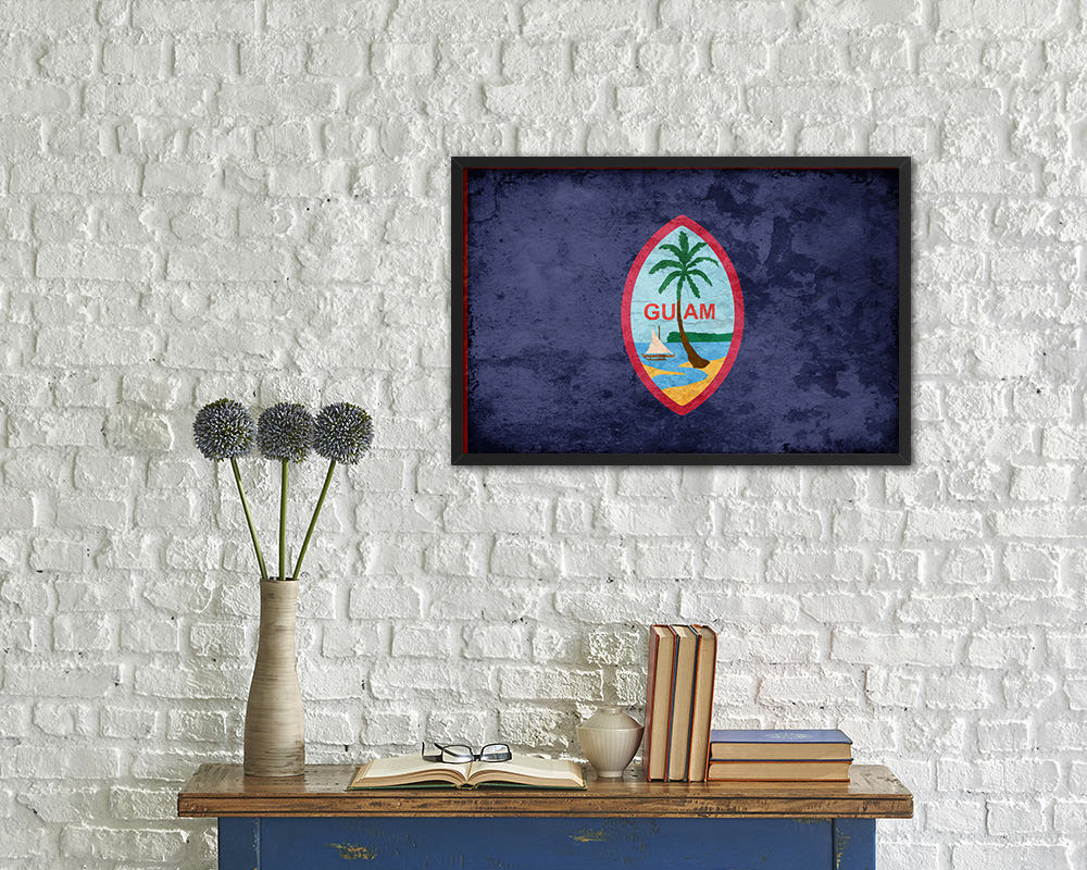 Guam US Territory Vintage Flag Wood Framed Prints Decor Wall Art Gifts