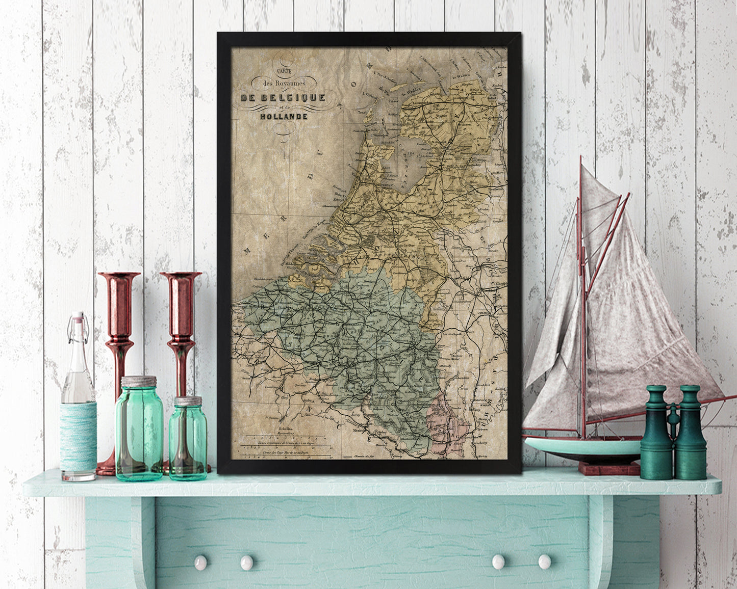 Holland and Belgium Historical Map Wood Framed Print Art Wall Decor Gifts