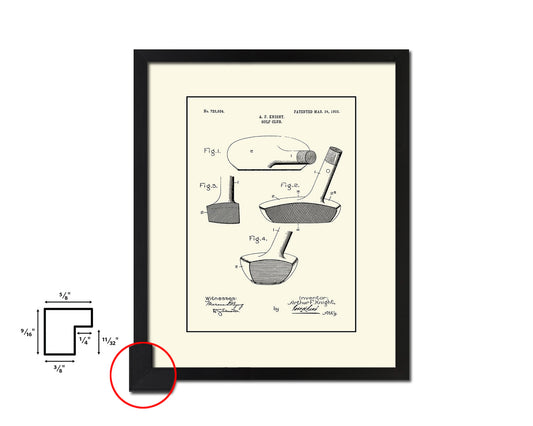 Golf Club Sports Vintage Patent Artwork Black Frame Print Gifts