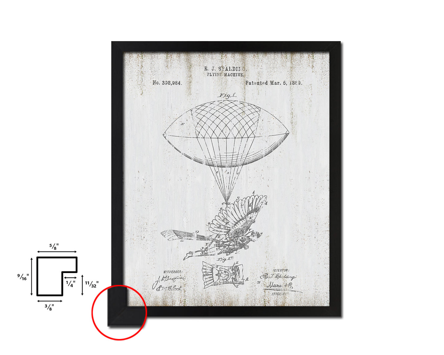 Flying Machine Airplane Vintage Patent Artwork Black Frame Print Wall Art Decor Gifts