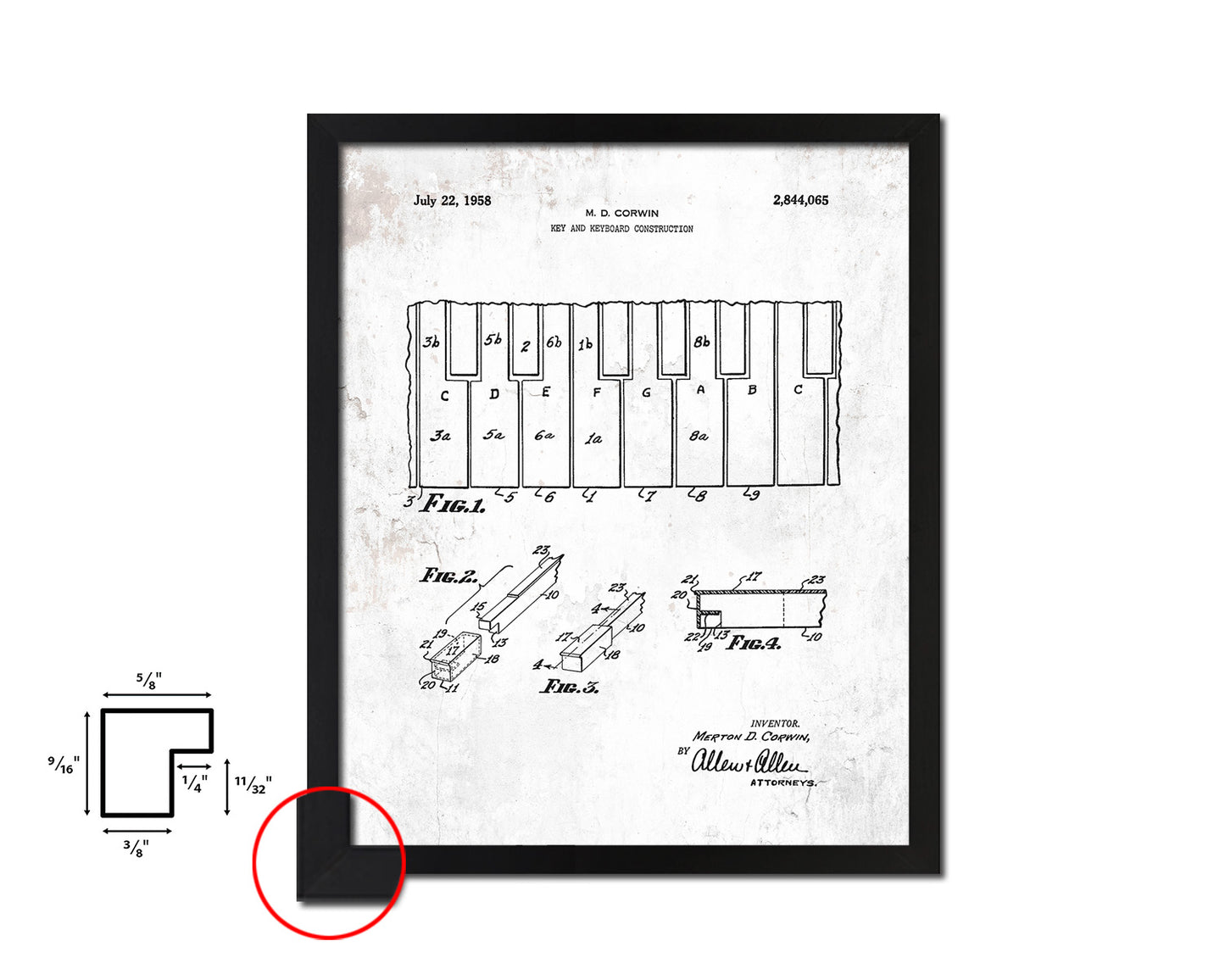 Keyboard Construction Music Vintage Patent Artwork Black Frame Print Gifts