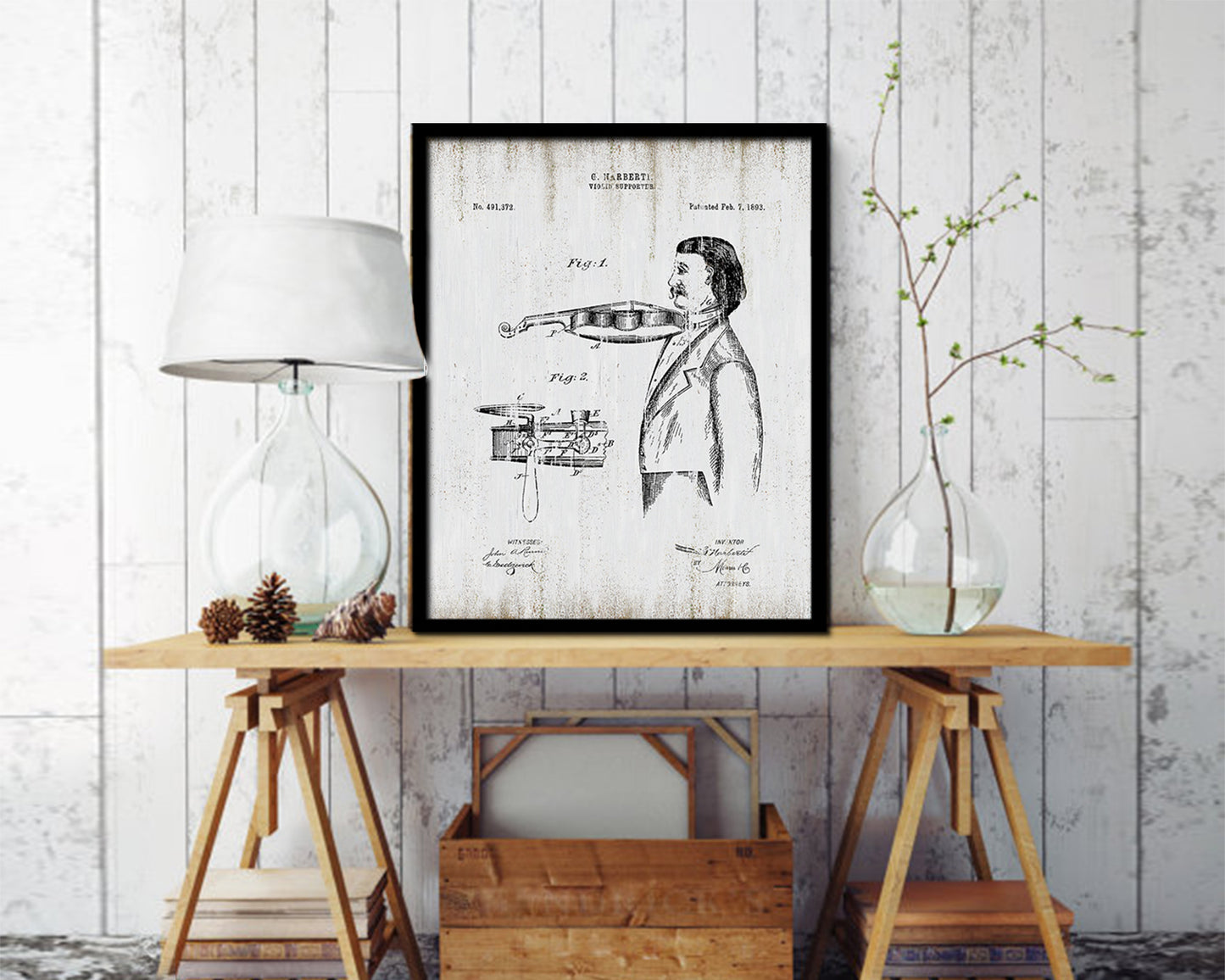 Violin Supporter Music Vintage Patent Artwork Black Frame Print Wall Art Decor Gifts