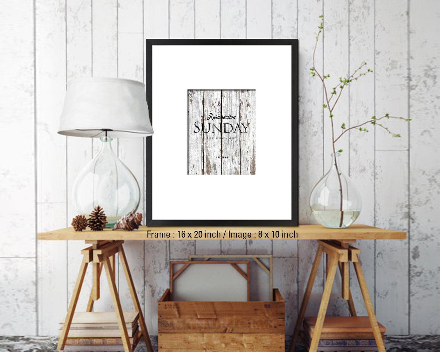 Resurrection Sunday He is risen indeed, 1 Peter 1:3 Quote Framed Print Home Decor Wall Art Gifts