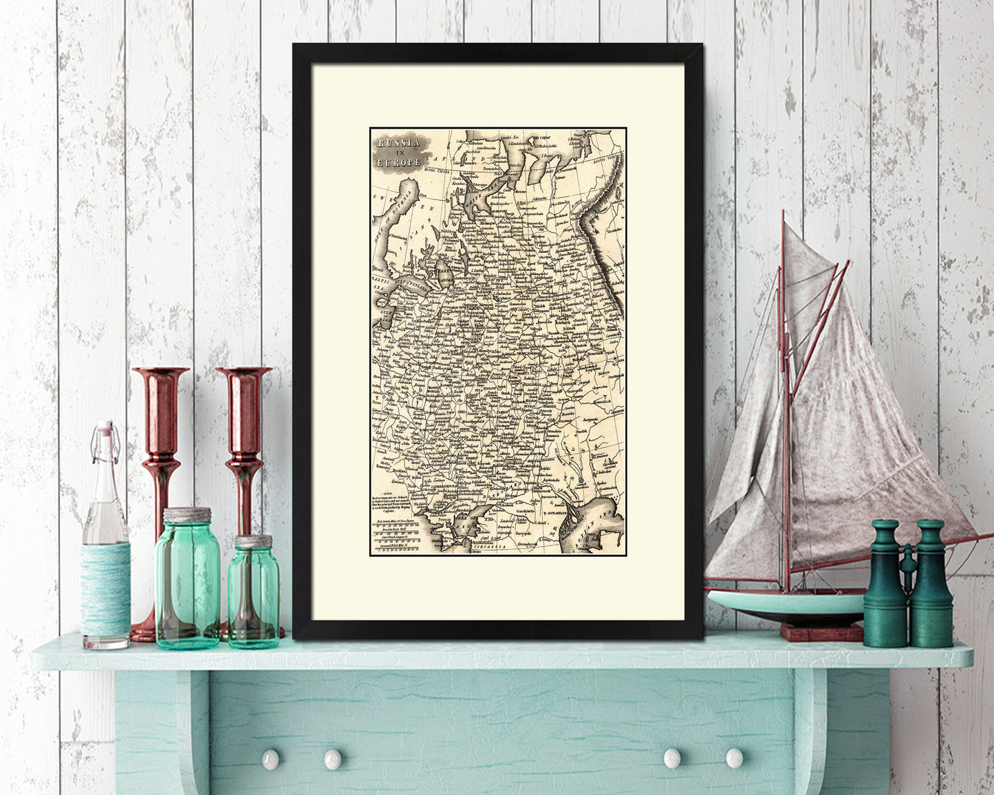 Russia Scandinavia Old Map Wood Framed Print Art Wall Decor Gifts