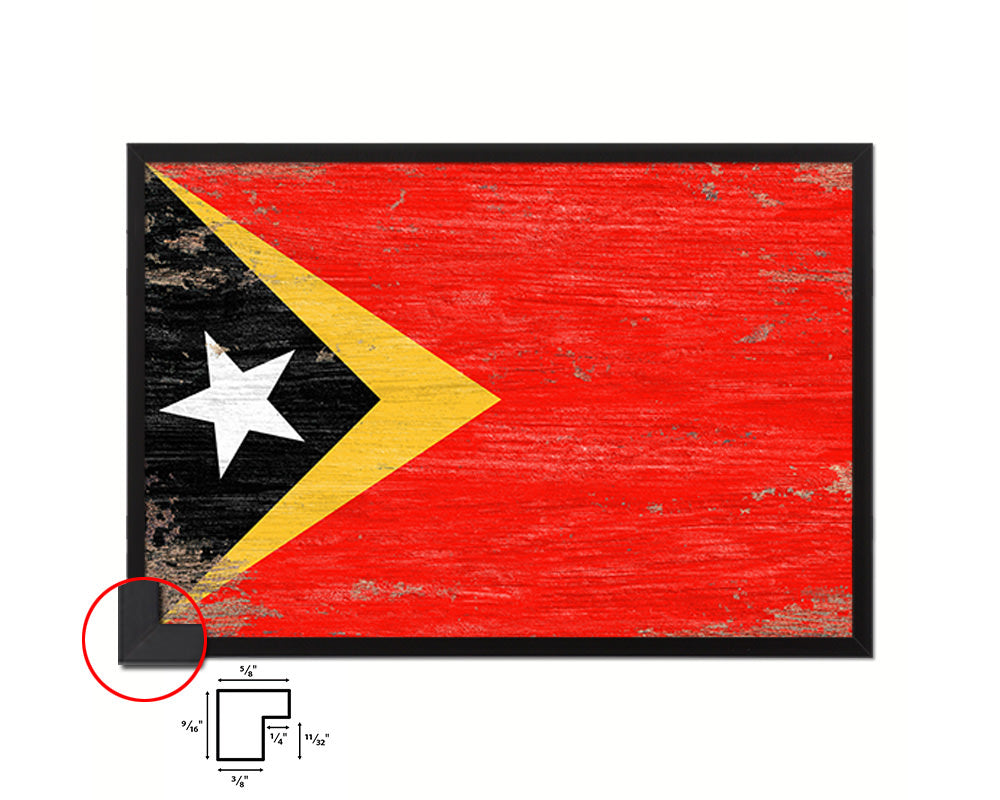 East Timor Shabby Chic Country Flag Wood Framed Print Wall Art Decor Gifts