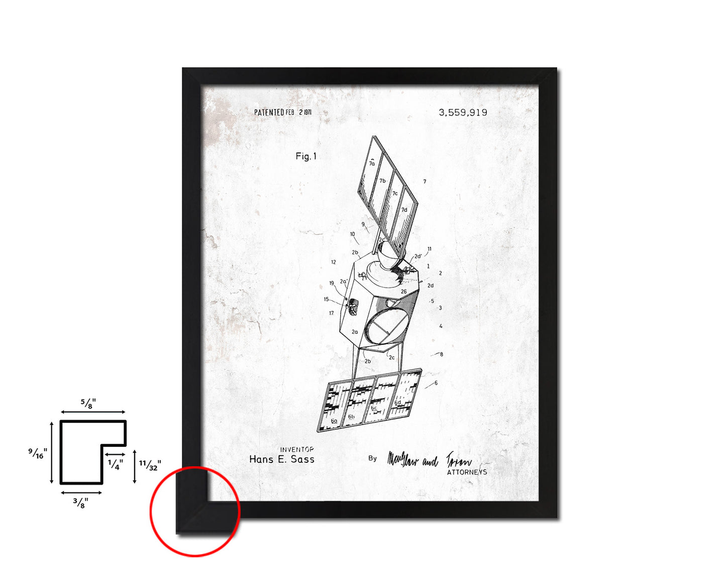 Satellite NASA Vintage Patent Artwork Black Frame Print Gifts