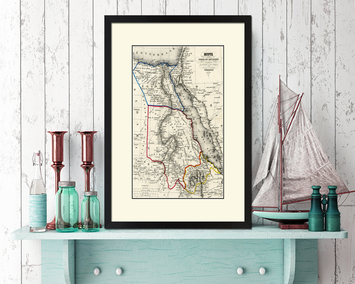 Egypt Nubia Abyssinia Africa Old Map Wood Framed Print Art Wall Decor Gifts