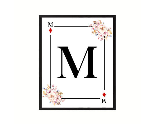 Letter M Personalized Boho Monogram Diamond Card Decks Framed Print Wall Art Decor Gifts