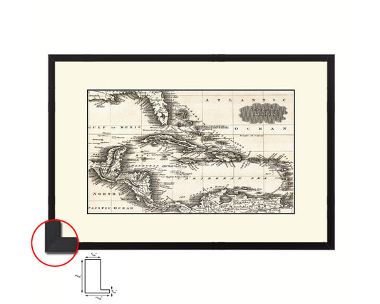 West Indies and Caribbean Sea 1799 Old Map Framed Print Art Wall Decor Gifts