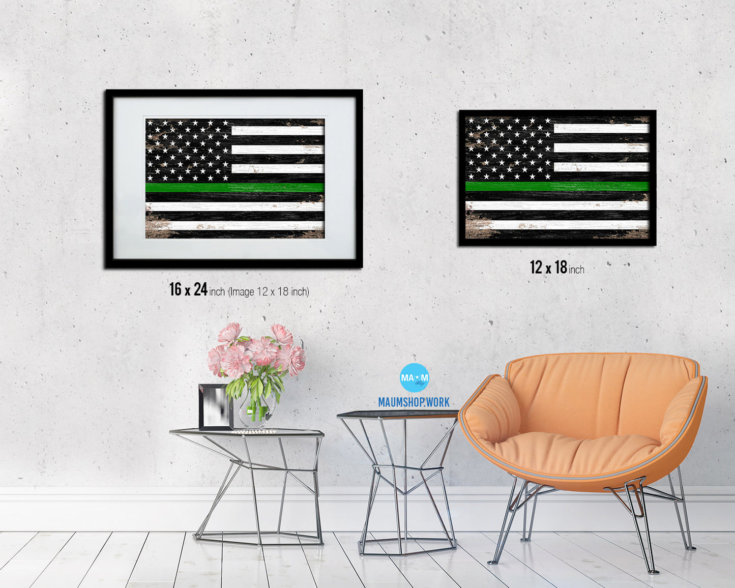 Thin Green Line Support Border Patrol American Shabby Chic Military FlagArt