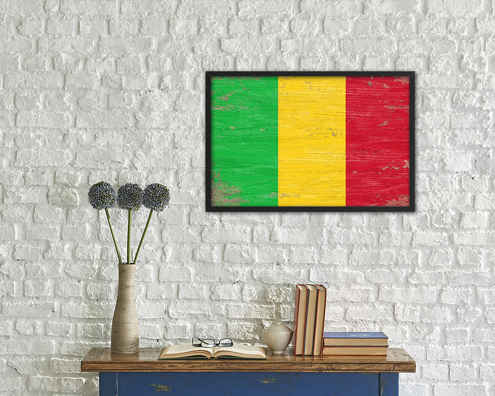 Mali Shabby Chic Country Flag Wood Framed Print Wall Art Decor Gifts