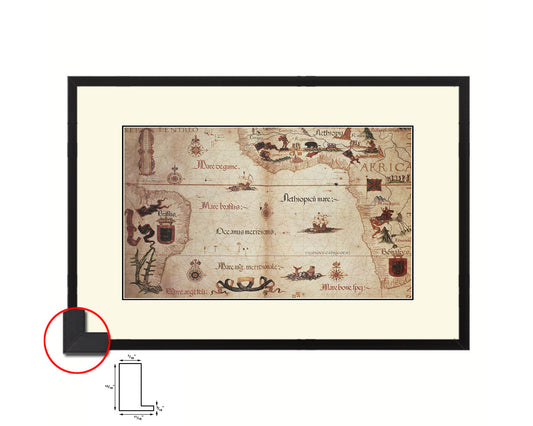 Portolan Chart of Atlantic Ocean Old Map Framed Print Art Wall Decor Gifts