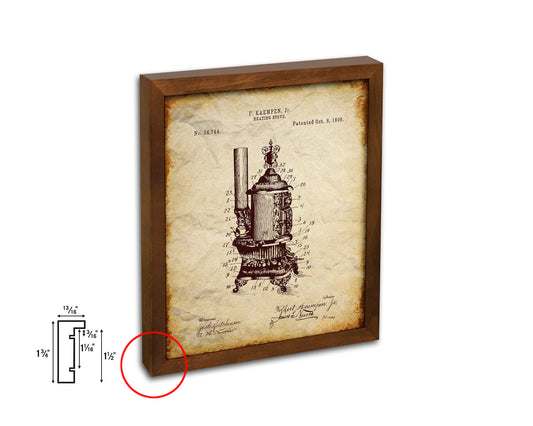 Heating Stove Design Kitchen Vintage Patent Artwork Walnut Frame Gifts