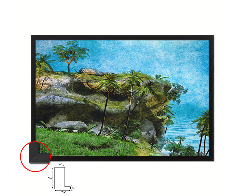 Cliff with palms on a tropical island Landscape Painting Print Art Frame Home Wall Decor Gifts