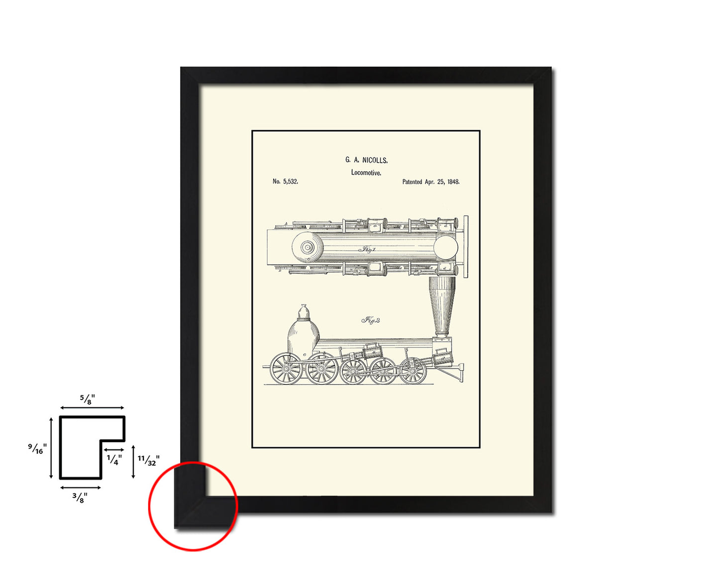 Locomtve Train Vintage Patent Artwork Black Frame Print Gifts