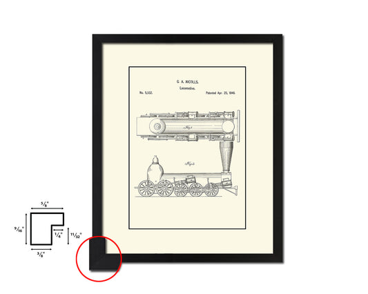 Locomtve Train Vintage Patent Artwork Black Frame Print Gifts