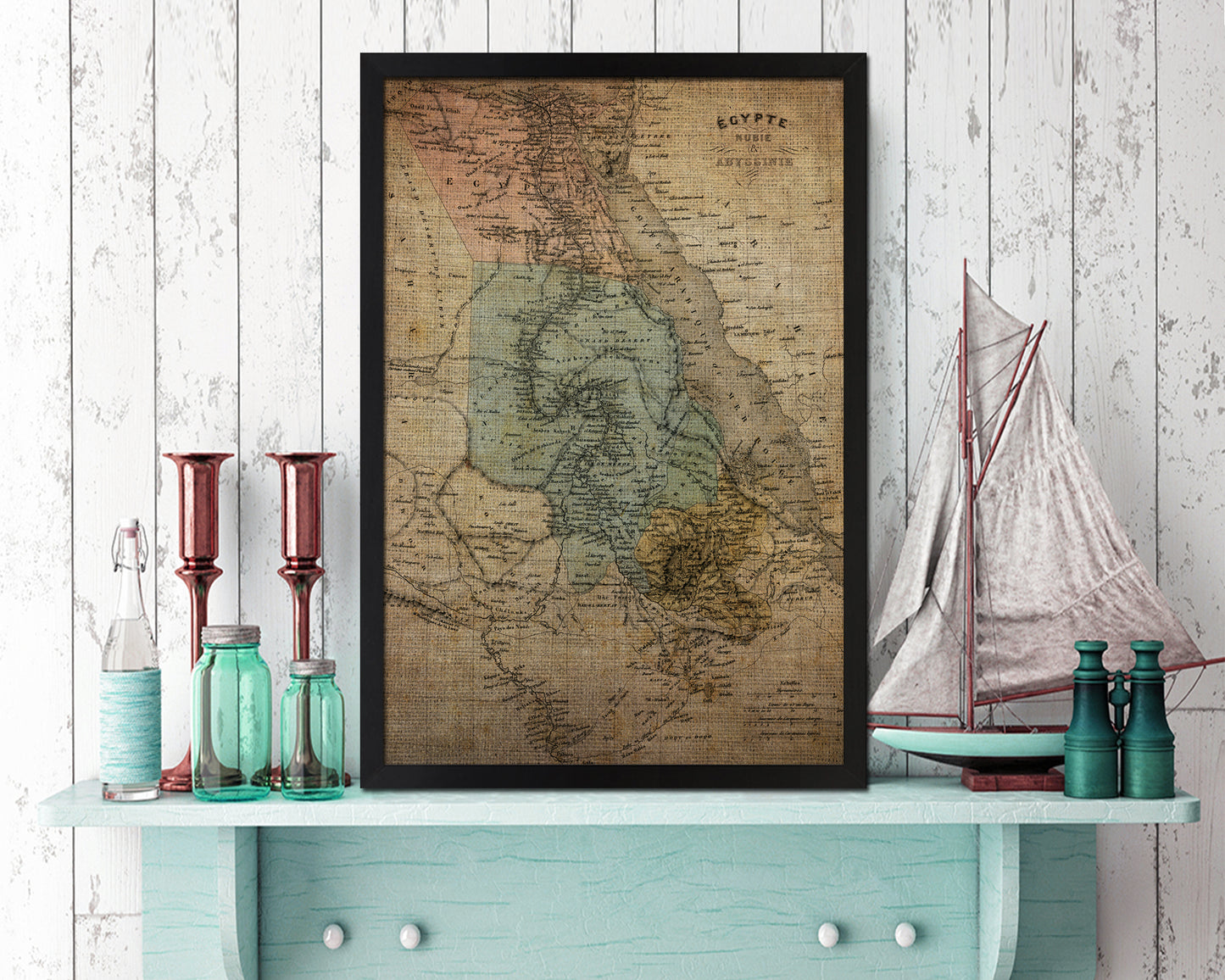 Egypt Nubia Abyssinia Africa Vintage Map Wood Framed Print Art Wall Decor Gifts