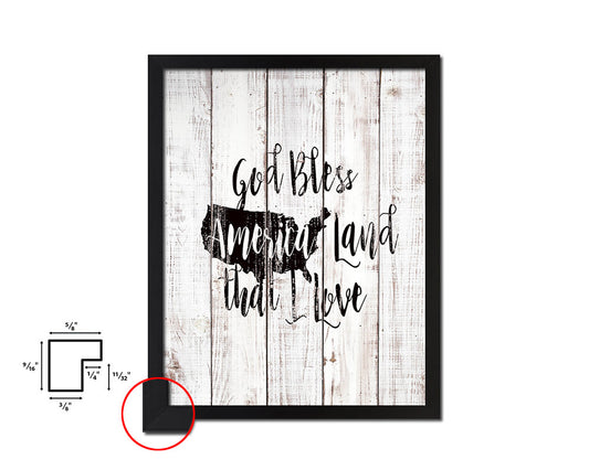 God bless America land that I love White Wash Quote Framed Print Wall Decor Art