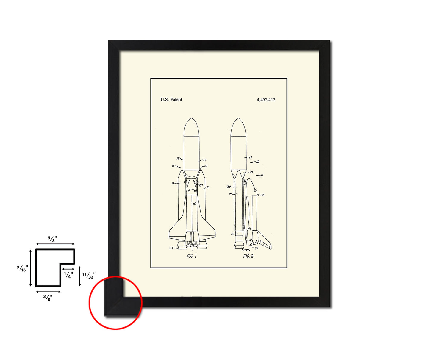 Space Shuttle NASA Vintage Patent Artwork Black Frame Print Gifts