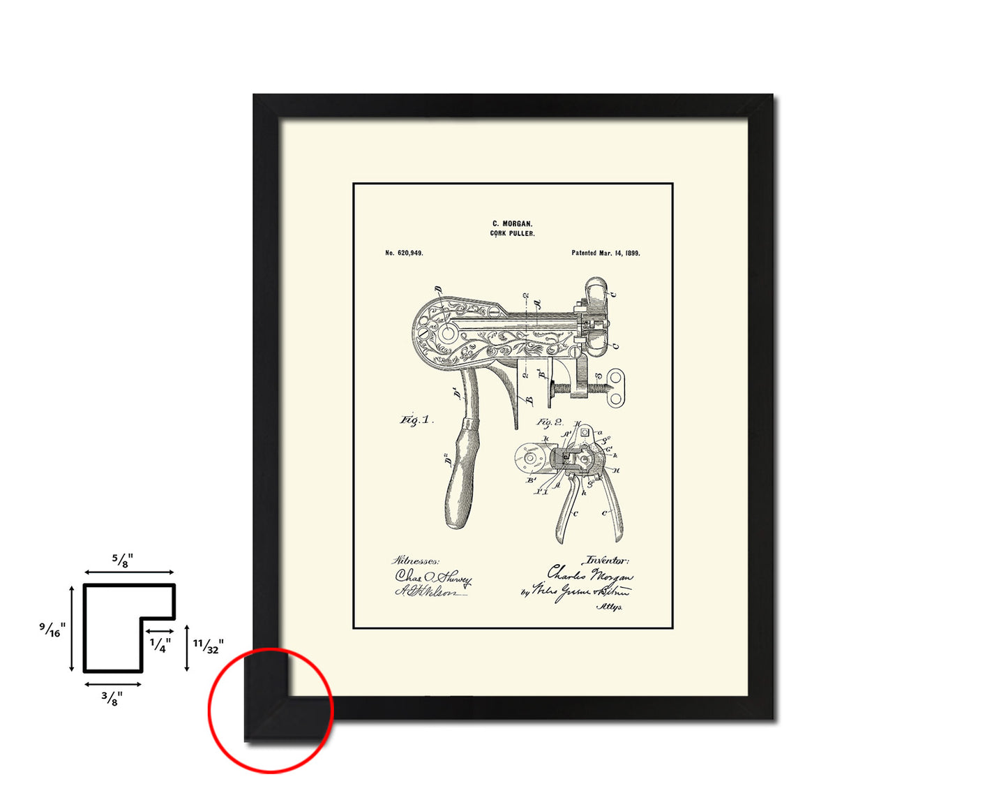 Cork Puller Kitchen Vintage Patent Artwork Black Frame Print Wall Art Decor Gifts