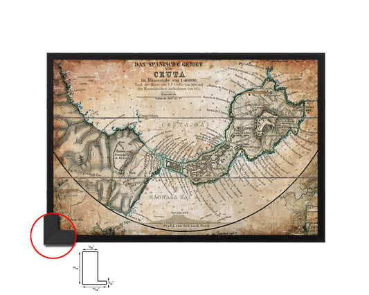 Ceuta Marocco Antique Map Framed Print Art Wall Decor Gifts