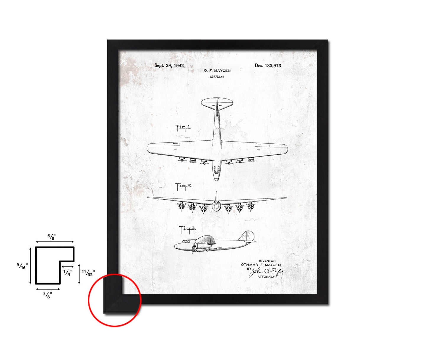 Airport Airplane Vintage Patent Artwork Black Frame Print Wall Art Decor Gifts