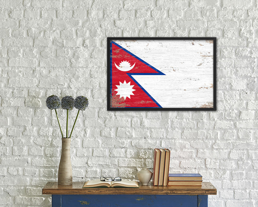 Nepal Shabby Chic Country Flag Wood Framed Print Wall Art Decor Gifts