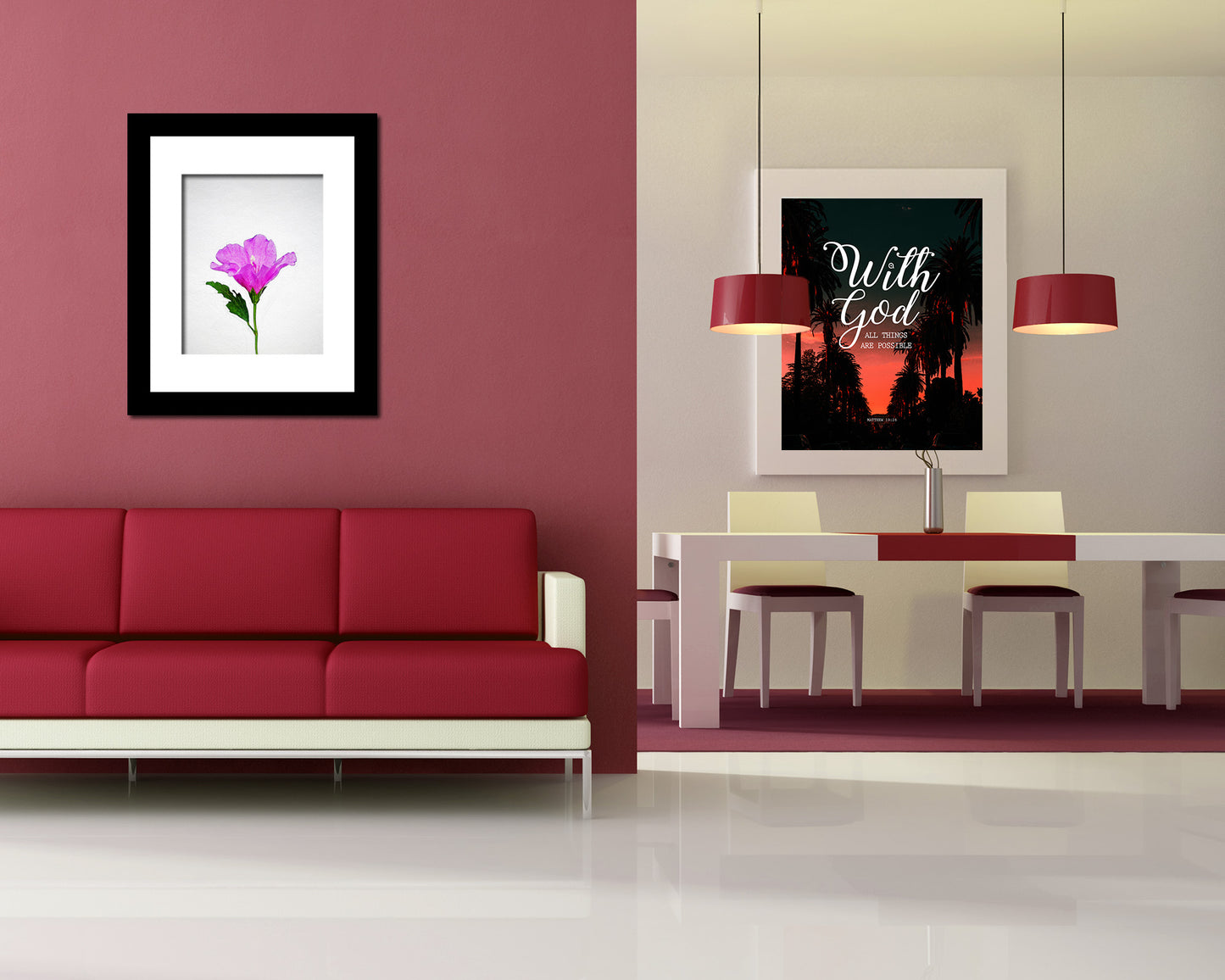 Mauve Hibiscus Rosa Sketch Plants Art Wood Framed Print Wall Decor Gifts