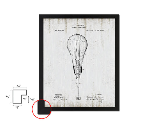 Light Bulb Edison Vintage Patent Artwork Black Frame Print Wall Art Decor Gifts