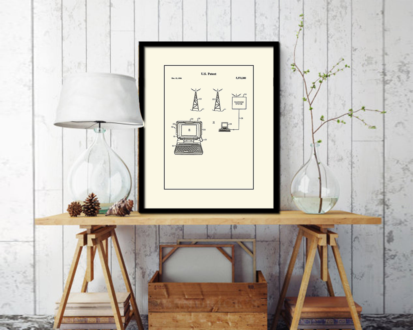 data terminal with external antenna Mobile Vintage Patent Artwork Black Frame Gifts