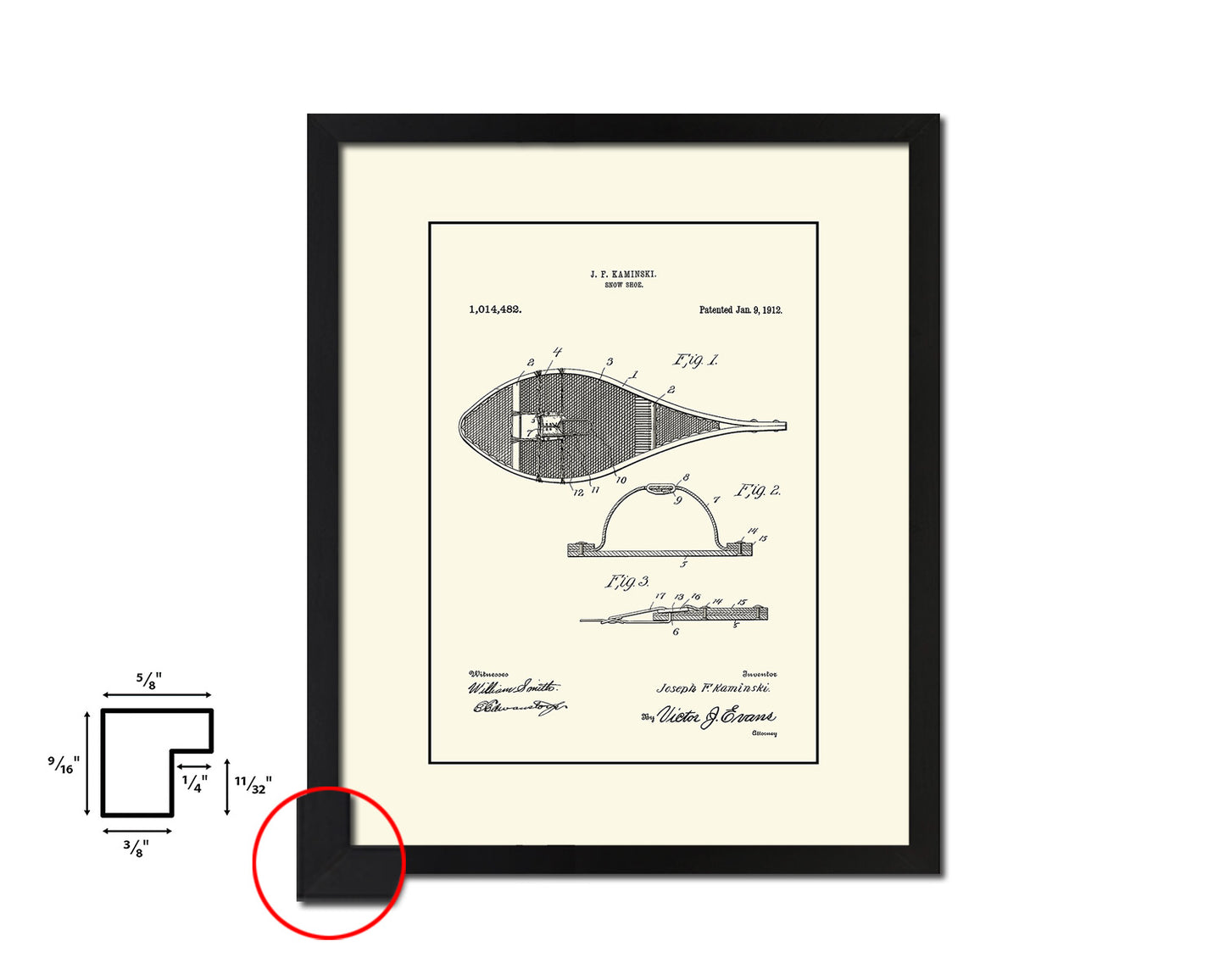 Snowshoe Sports Vintage Patent Artwork Black Frame Print Gifts