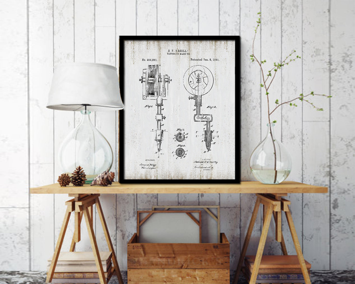 Tattooing Machine Tattoo Vintage Patent Artwork Black Frame Print Gifts