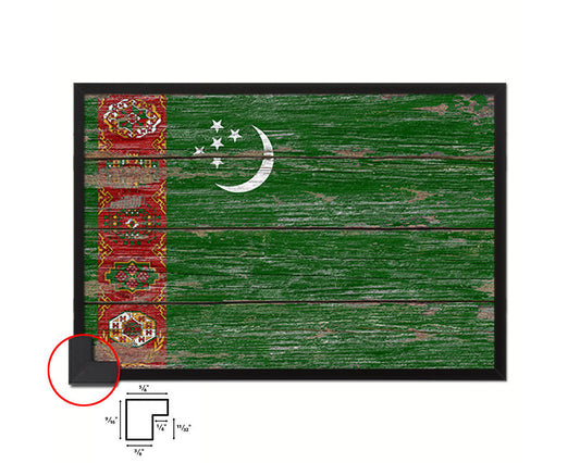 Turkmenistan Country Wood Rustic National Flag Wood Framed Print Wall Art Decor Gifts