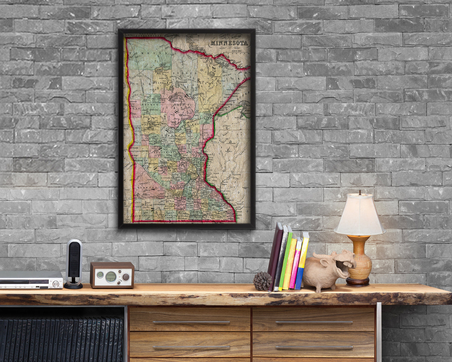 Minnesota Historical Map Wood Framed Print Art Wall Decor Gifts