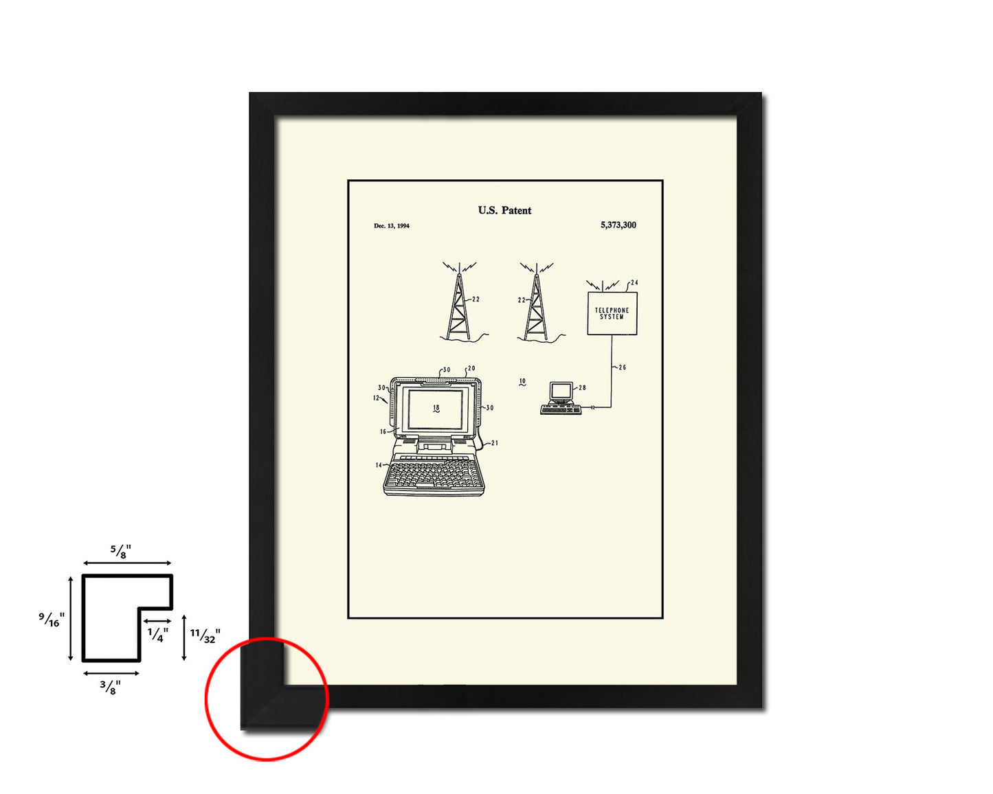 data terminal with external antenna Mobile Vintage Patent Artwork Black Frame Gifts