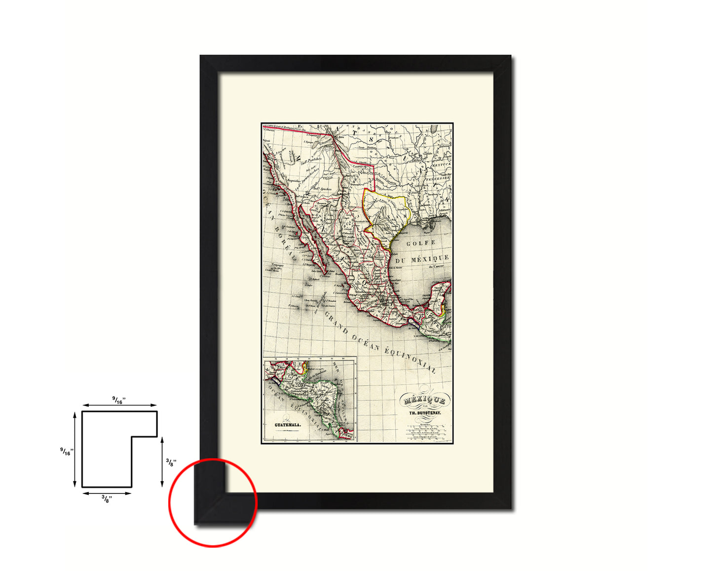 Mexico and Texas Republic Old Map Wood Framed Print Art Wall Decor Gifts