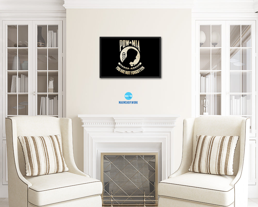 Pow Mia Vintage Military Flag Framed Print Sign Decor Wall Art Gifts