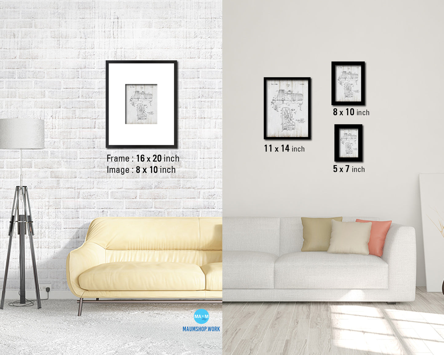 Piano Music Vintage Patent Artwork Black Frame Print Wall Art Decor Gifts