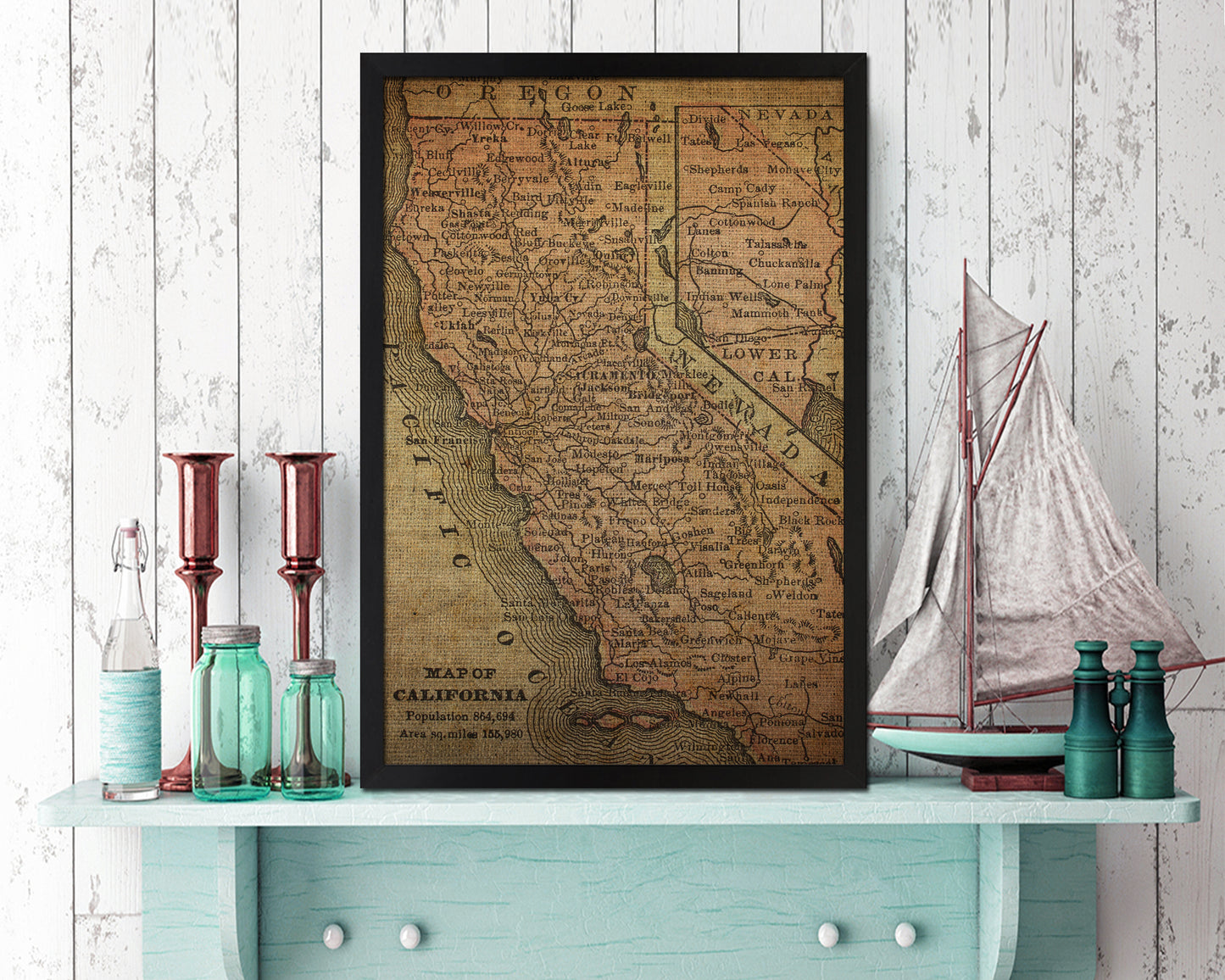 California Circa Vintage Map Wood Framed Print Art Wall Decor Gifts